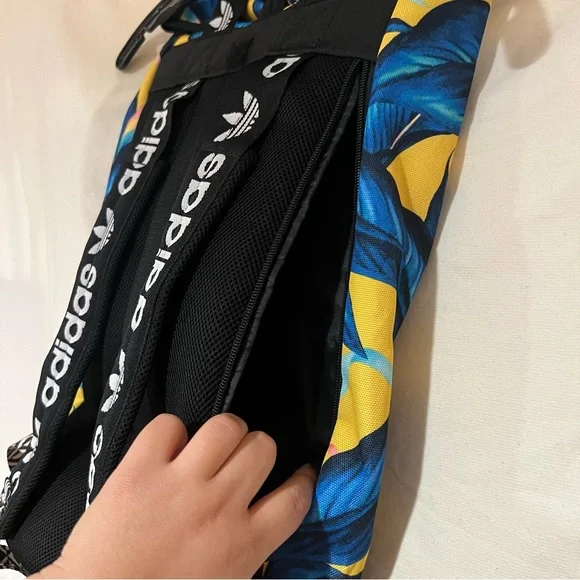 Adidas Blue and Yellow Tropical Print Backpack - Picture 3 of 11